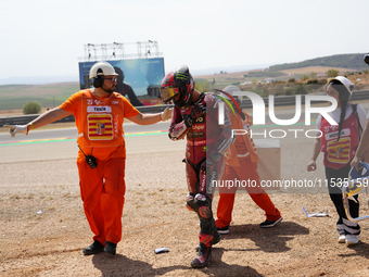 Francesco Pecco Bagnaia (1) of Italy and Ducati Lenovo Team after crashing during the race day of the Gran Premio GoPro de Aragon at Motorla...