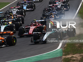 George Russell of Mercedes during the Formula 1 Italian Grand Prix at Autodromo Nazionale di Monza in Monza, Italy on September 1, 2024. (