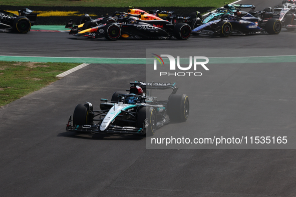 George Russell of Mercedes during the Formula 1 Italian Grand Prix at Autodromo Nazionale di Monza in Monza, Italy on September 1, 2024. 