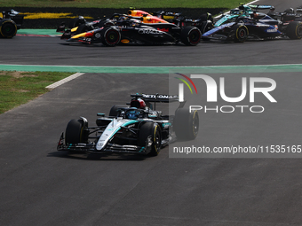 George Russell of Mercedes during the Formula 1 Italian Grand Prix at Autodromo Nazionale di Monza in Monza, Italy on September 1, 2024. (