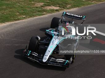 George Russell of Mercedes during the Formula 1 Italian Grand Prix at Autodromo Nazionale di Monza in Monza, Italy on September 1, 2024. (