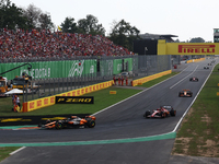 Oscar Piastri of McLaren, Charles Leclerc of Ferrari, Lando Norris of McLaren and Carlos Sainz of Ferrari during the Formula 1 Italian Grand...