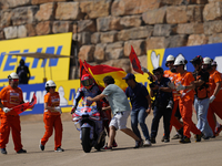 Marc Marquez (93) of Spain and Gresini Racing Moto GP Ducati celebrates victory after the race day of the Gran Premio GoPro de Aragon at Mot...