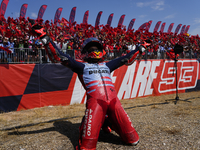 Marc Marquez (93) of Spain and Gresini Racing Moto GP Ducati celebrates victory after the race day of the Gran Premio GoPro de Aragon at Mot...