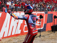 Marc Marquez (93) of Spain and Gresini Racing Moto GP Ducati celebrates victory after the race day of the Gran Premio GoPro de Aragon at Mot...