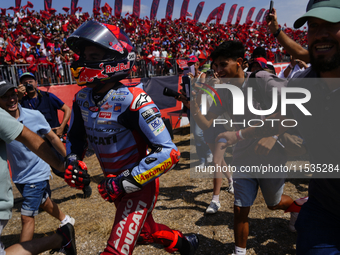 Marc Marquez (93) of Spain and Gresini Racing Moto GP Ducati celebrates victory after the race day of the Gran Premio GoPro de Aragon at Mot...