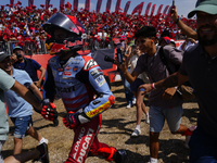 Marc Marquez (93) of Spain and Gresini Racing Moto GP Ducati celebrates victory after the race day of the Gran Premio GoPro de Aragon at Mot...