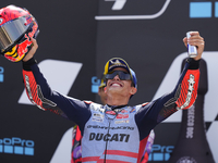 Marc Marquez (93) of Spain and Gresini Racing Moto GP Ducati celebrates victory after the race day of the Gran Premio GoPro de Aragon at Mot...