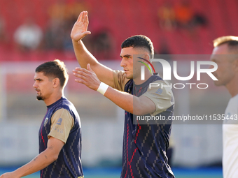 Roberto Piccoli of Cagliari Calcio during the Serie A match between Lecce and Cagliari in Lecce, Italy, on August 31, 2024. (