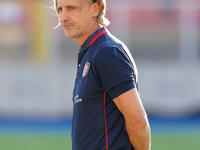 Davide Nicola, head coach of Cagliari Calcio, watches the Serie A match between Lecce and Cagliari in Lecce, Italy, on August 31, 2024. (