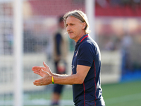 Davide Nicola, head coach of Cagliari Calcio, watches the Serie A match between Lecce and Cagliari in Lecce, Italy, on August 31, 2024. (