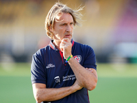 Davide Nicola, head coach of Cagliari Calcio, watches the Serie A match between Lecce and Cagliari in Lecce, Italy, on August 31, 2024. (