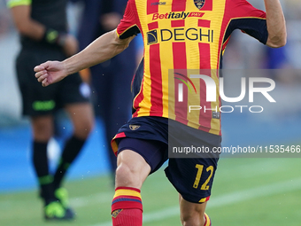 Frederic Gilbert of US Lecce is in action during the Serie A match between Lecce and Cagliari in Lecce, Italy, on August 31, 2024. (