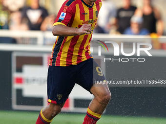 Nikola Krstovic of US Lecce is in action during the Serie A match between Lecce and Cagliari in Lecce, Italy, on August 31, 2024. (