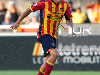 Nikola Krstovic of US Lecce is in action during the Serie A match between Lecce and Cagliari in Lecce, Italy, on August 31, 2024. (