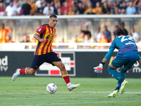 Nikola Krstovic of US Lecce is in action during the Serie A match between Lecce and Cagliari in Lecce, Italy, on August 31, 2024. (