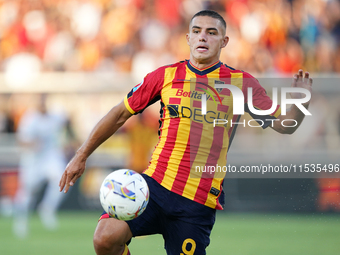 Nikola Krstovic of US Lecce is in action during the Serie A match between Lecce and Cagliari in Lecce, Italy, on August 31, 2024. (