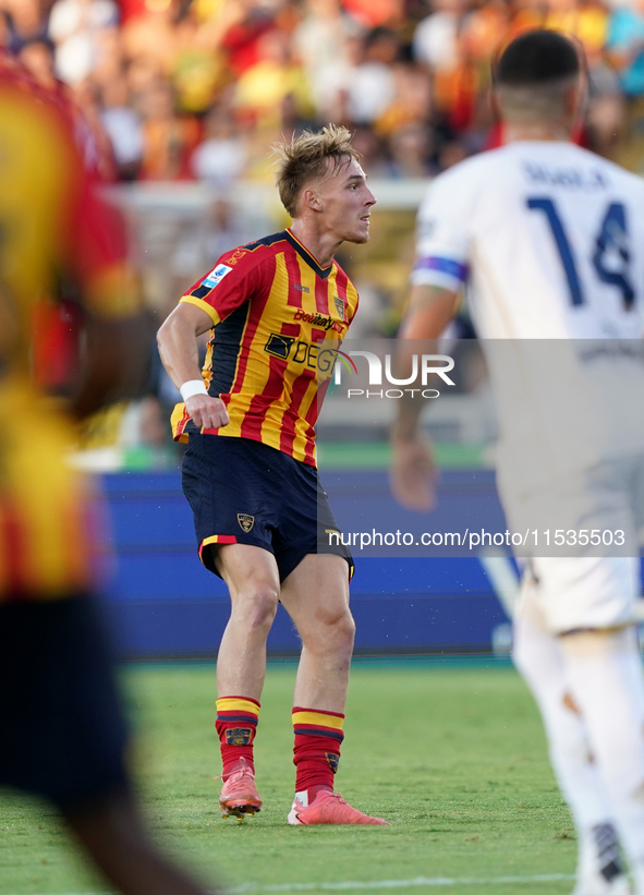 Balthazar Pierret of Us Lecce is in action during the Serie A match between Lecce and Cagliari in Lecce, Italy, on August 31, 2024. 