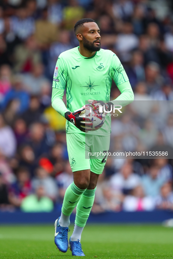 Lawrence Vigouroux, goalkeeper of Swansea City, during the Sky Bet Championship match between West Bromwich Albion and Swansea City at The H...