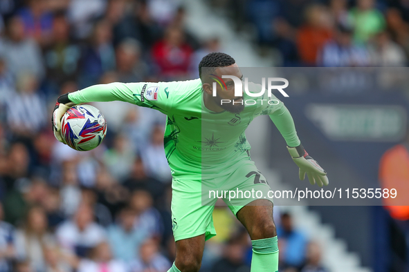 Lawrence Vigouroux, goalkeeper of Swansea City, during the Sky Bet Championship match between West Bromwich Albion and Swansea City at The H...