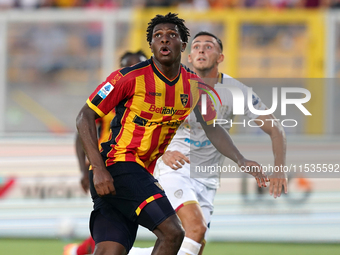 Patrick Dorgu of US Lecce is in action during the Serie A match between Lecce and Cagliari in Lecce, Italy, on August 31, 2024. (