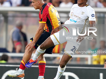 Nikola Krstovic of US Lecce is in action during the Serie A match between Lecce and Cagliari in Lecce, Italy, on August 31, 2024. (