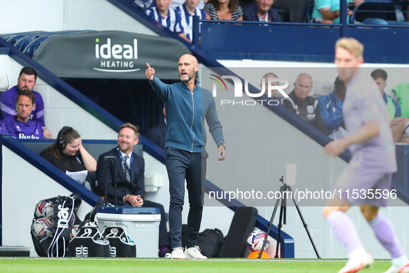 Luke Williams, manager of Swansea, during the Sky Bet Championship match between West Bromwich Albion and Swansea City at The Hawthorns in W...