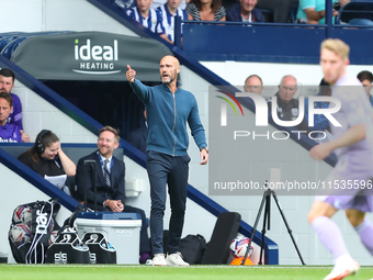 Luke Williams, manager of Swansea, during the Sky Bet Championship match between West Bromwich Albion and Swansea City at The Hawthorns in W...