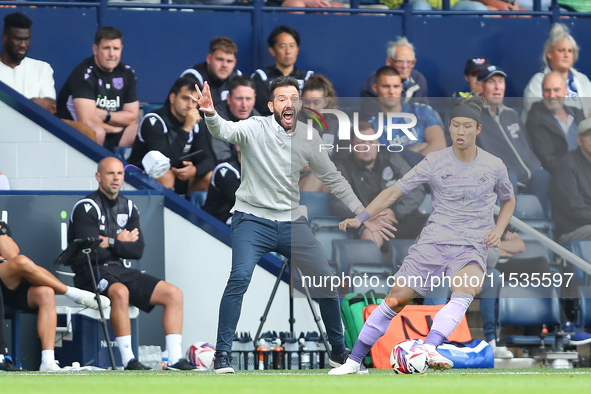 West Bromwich Albion's manager Carlos Corberan during the Sky Bet Championship match between West Bromwich Albion and Swansea City at The Ha...