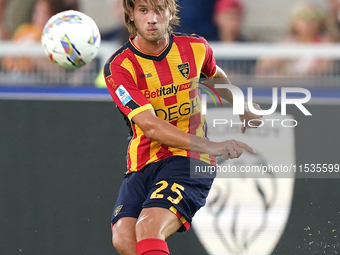 Antonino Gallo of Us Lecce is in action during the Serie A match between Lecce and Cagliari in Lecce, Italy, on August 31, 2024. (