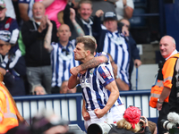 Jayson Molumby of West Bromwich celebrates after scoring his team's first goal during the Sky Bet Championship match between West Bromwich A...