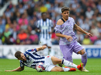 Jayson Molumby of West Bromwich (L) in action with Goncalo Franco of Swansea during the Sky Bet Championship match between West Bromwich Alb...