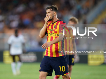 Remi Oudin of Us Lecce during the Serie A match between Lecce and Cagliari in Lecce, Italy, on August 31, 2024. (