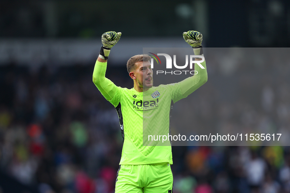 Alex Palmer, goalkeeper of West Bromwich, celebrates at the end of the Sky Bet Championship match between West Bromwich Albion and Swansea C...