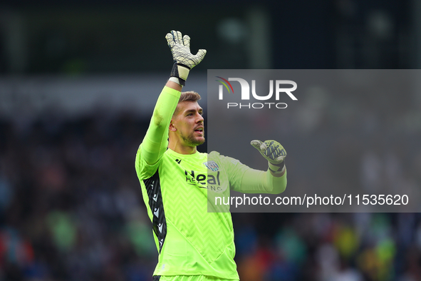 Alex Palmer, goalkeeper of West Bromwich, celebrates at the end of the Sky Bet Championship match between West Bromwich Albion and Swansea C...