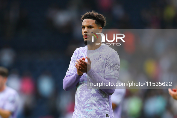 Swansea City's Myles Peart-Harris applauds their fans at the end of the Sky Bet Championship match between West Bromwich Albion and Swansea...