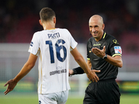 Referee Michael Fabbri officiates the Serie A match between Lecce and Cagliari in Lecce, Italy, on August 31, 2024. (