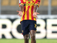 Patrick Dorgu of US Lecce gestures during the Serie A match between Lecce and Cagliari in Lecce, Italy, on August 31, 2024. (