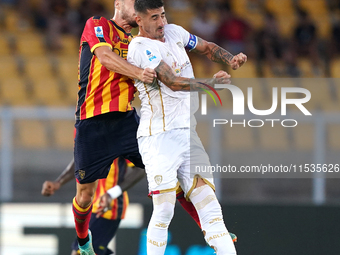 Nikola Krstovic of US Lecce is in action during the Serie A match between Lecce and Cagliari in Lecce, Italy, on August 31, 2024. (