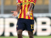 Patrick Dorgu of US Lecce gestures during the Serie A match between Lecce and Cagliari in Lecce, Italy, on August 31, 2024. (