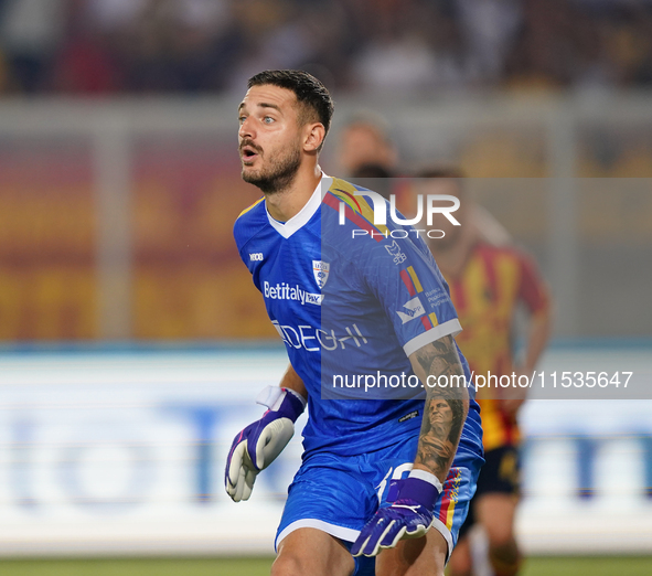 Wladimiro Falcone of US Lecce during the Serie A match between Lecce and Cagliari in Lecce, Italy, on August 31, 2024. 