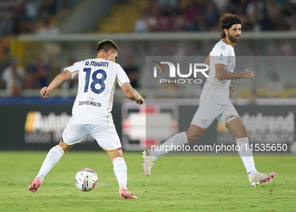 Razvan Marin of Cagliari Calcio is in action during the Serie A match between Lecce and Cagliari in Lecce, Italy, on August 31, 2024. 