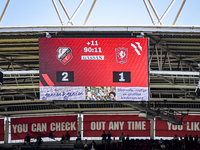 The scoreboard shows eleven minutes of extra time during the match between Utrecht and Twente at Stadium Galgenwaard for the Dutch Eredivisi...