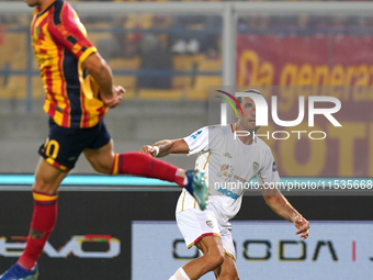 Tommaso Augello of Cagliari Calcio is in action during the Serie A match between Lecce and Cagliari in Lecce, Italy, on August 31, 2024. (