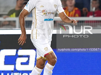 Sebastiano Luperto of Cagliari Calcio is in action during the Serie A match between Lecce and Cagliari in Lecce, Italy, on August 31, 2024....