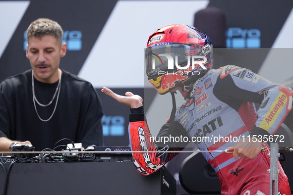 Marc Marquez (93) of Spain and Gresini Racing Moto GP Ducati celebrates victory after the race day of the Gran Premio GoPro de Aragon at Mot...