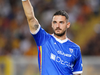 Wladimiro Falcone of US Lecce gestures during the Serie A match between Lecce and Cagliari in Lecce, Italy, on August 31, 2024. (