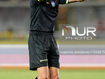 Referee Michael Fabbri officiates the Serie A match between Lecce and Cagliari in Lecce, Italy, on August 31, 2024. (