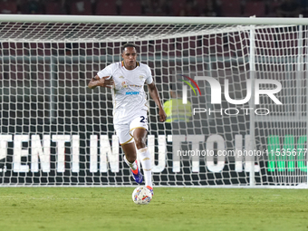 Yerry Mina of Cagliari Calcio is in action during the Serie A match between Lecce and Cagliari in Lecce, Italy, on August 31, 2024. (