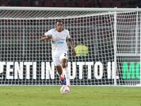 Yerry Mina of Cagliari Calcio is in action during the Serie A match between Lecce and Cagliari in Lecce, Italy, on August 31, 2024. (